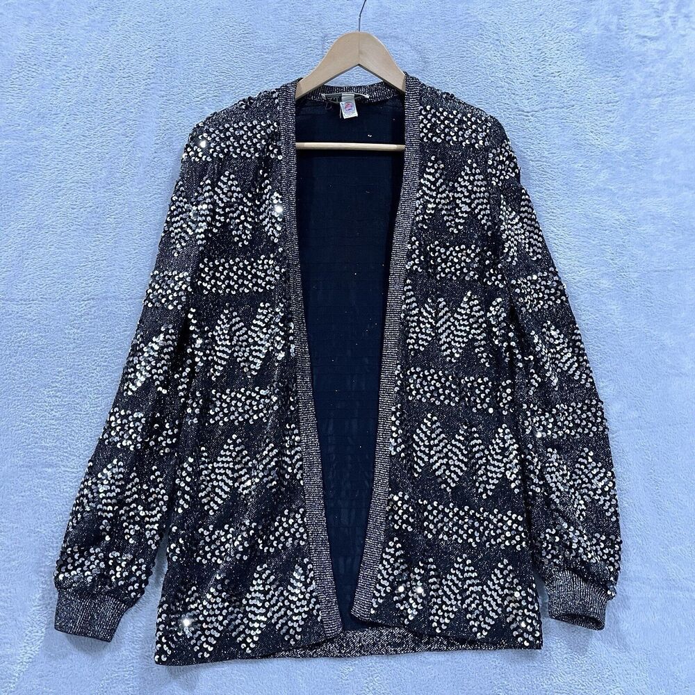 A.J BARI 90's Sequin Jacket Blazer VTG Open Front Long Sleeve USA Made